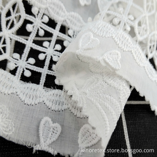 Putih Poliester Woven Bunga Cutwork Lace Embroidery Fabric